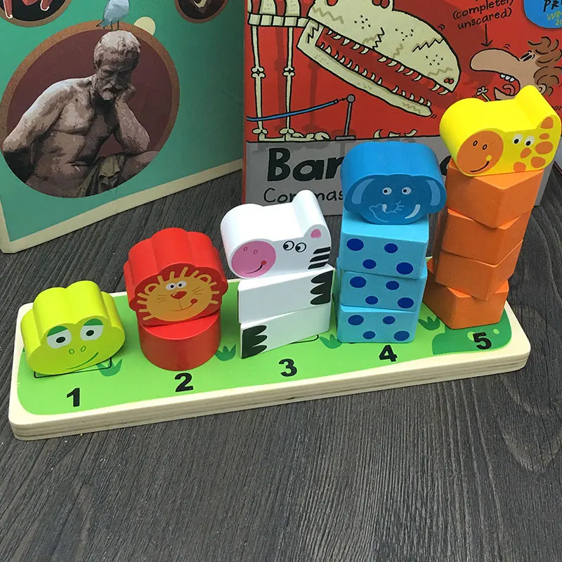 Animal JaheerToy деревянные игрушки для детей Монтессори обучающая игрушка животные и фрукты 2-3-4 года для детей колонна - Цвет: Animal