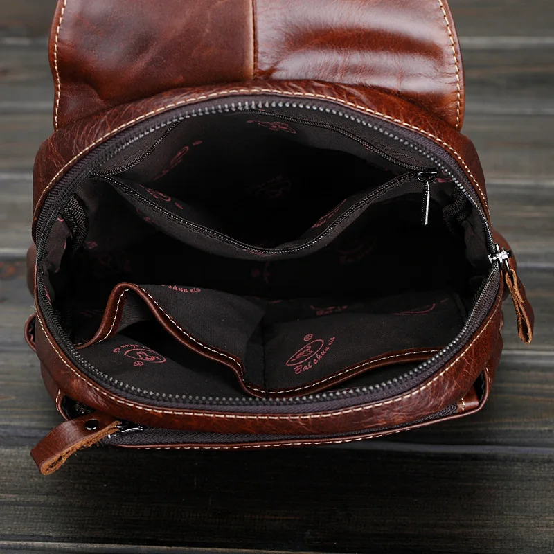 Мужская нагрудная сумка из натуральной вощеной кожи повседневная дорожная слинг