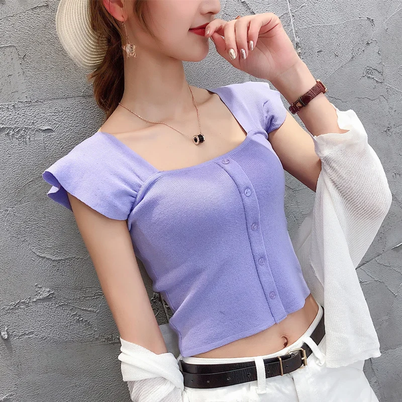 2019 Летний Новый вязать камзол женский джемпер Круглый воротник короткая заметка