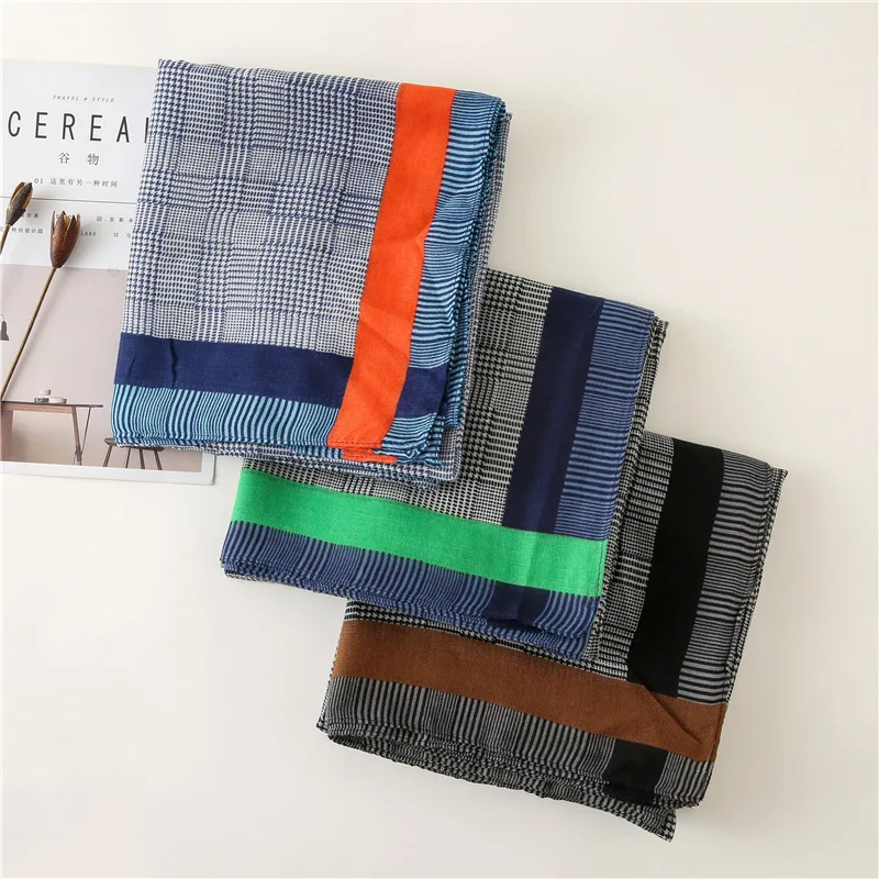 New Design Plaid Striped Viscose Shawl Scarf Women High Quality Printe Pashmina Stole Bufandas Mujer Muslim Hijab 180*90Cm