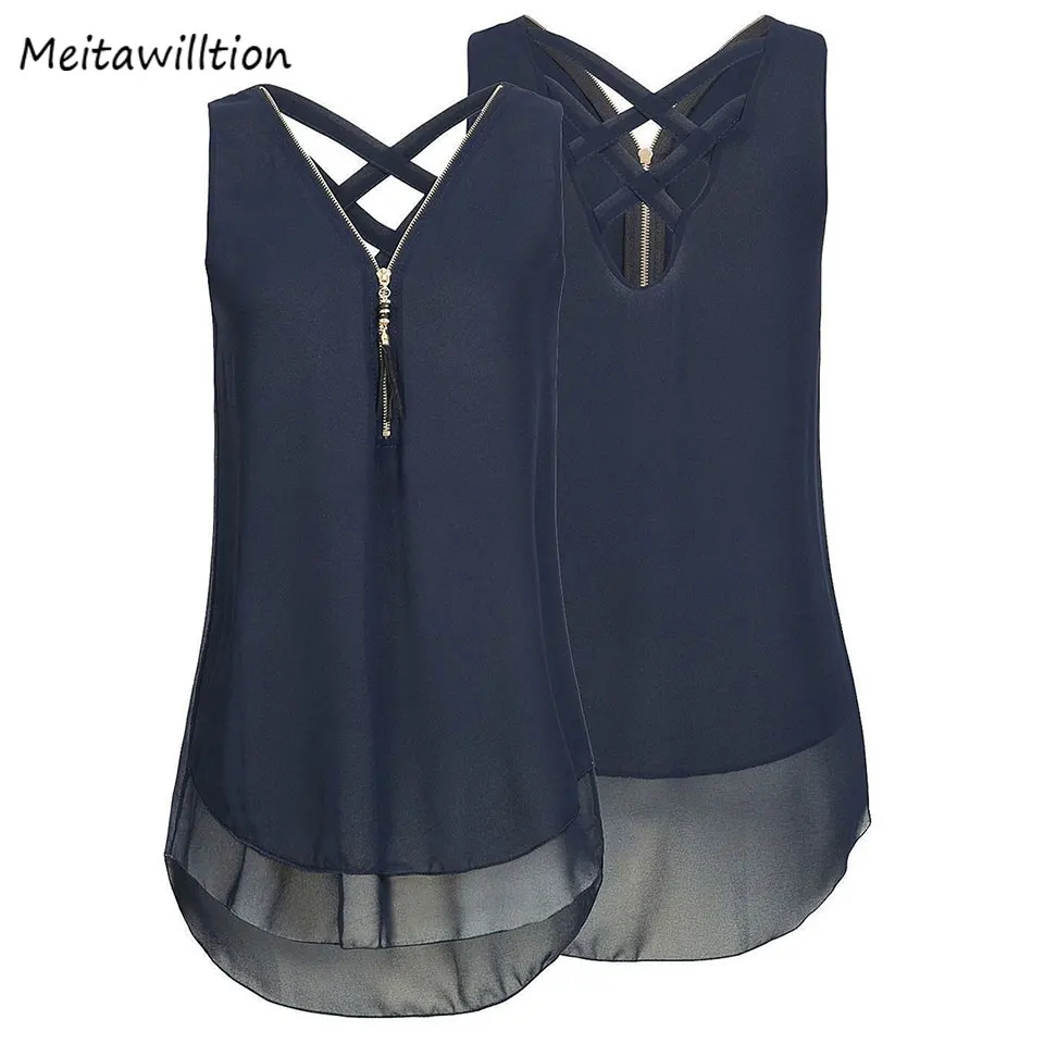 Женская шифоновая блузка без рукавов с V образным вырезом|Блузки| |