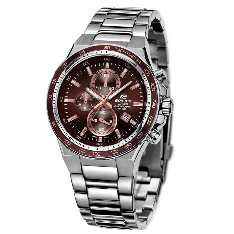 Casio Мужские часы трехглазый стальной ремень сто метров водонепроницаемые мужские кварцевые часы с коричневой пластиной стальной ремень EF-546D-5A
