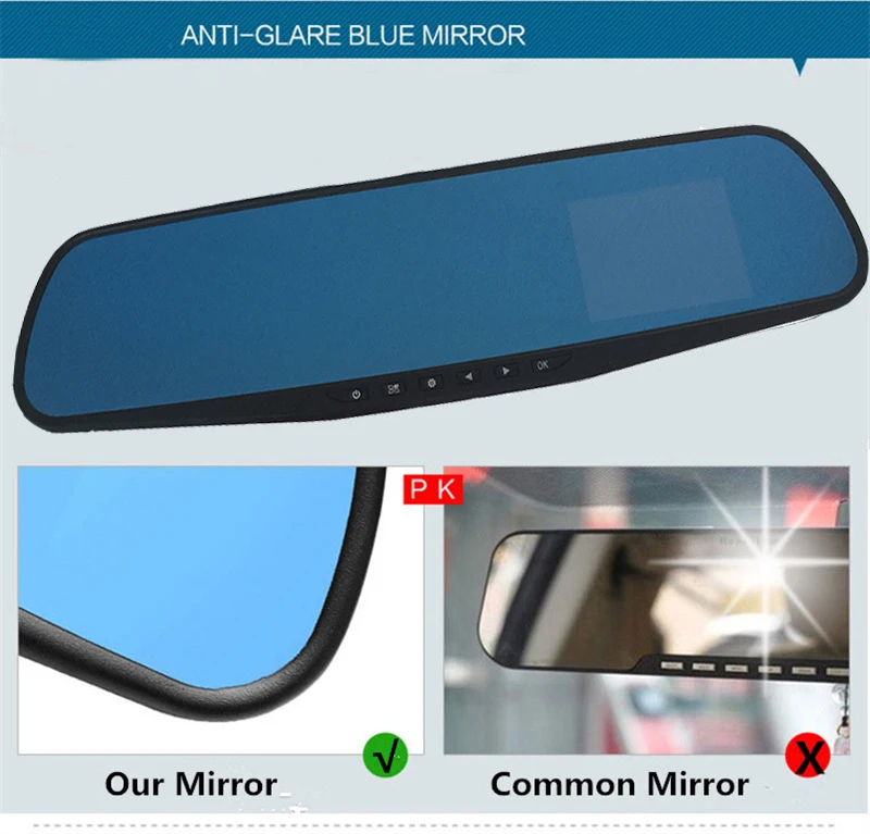 Car Camera Dvr Blue Rearview Mirror Digital Video Recorder Wide Angle | Автомобили и мотоциклы