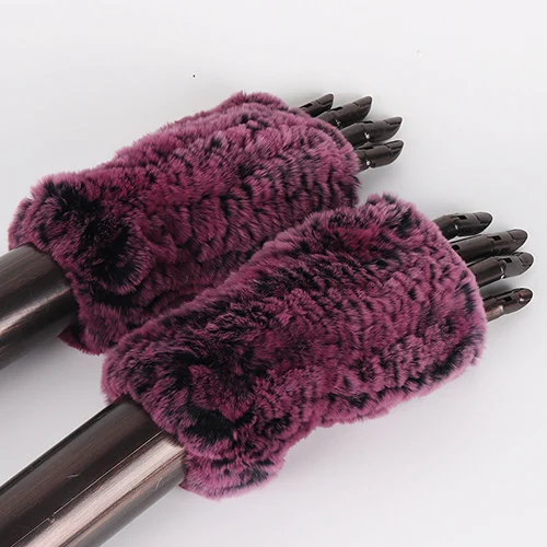 GRAPE PURPLE Новые женские настоящие вязаные варежки из меха кролика рекс зимние теплые женские меховые без пальцев перчатки ручной работы вязаные меховые варежки - Цвет: GRAPE PURPLE