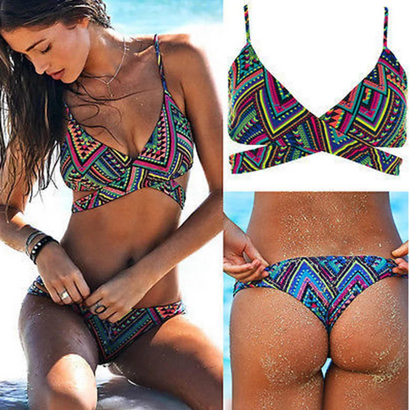 Бикини для женщин 2018 принт ретро купальники бразильское бикини с эффектом пуш ап