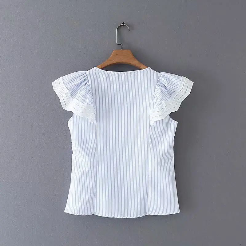 принт оборки Повседневная Женская блузка с круглым вырезом шикарная сорочка blusas