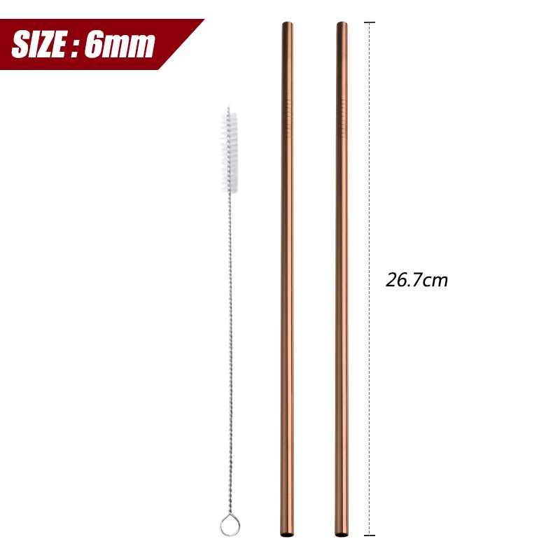 Rose Gold-ST-2pcs 2 предмета длинные Нержавеющая сталь соломинки с щеточка для очистки, многоразовая металлические соломинки 26,7 см Длина Экологичные прибор для домашнего бара - Цвет: Rose Gold-ST-2pcs