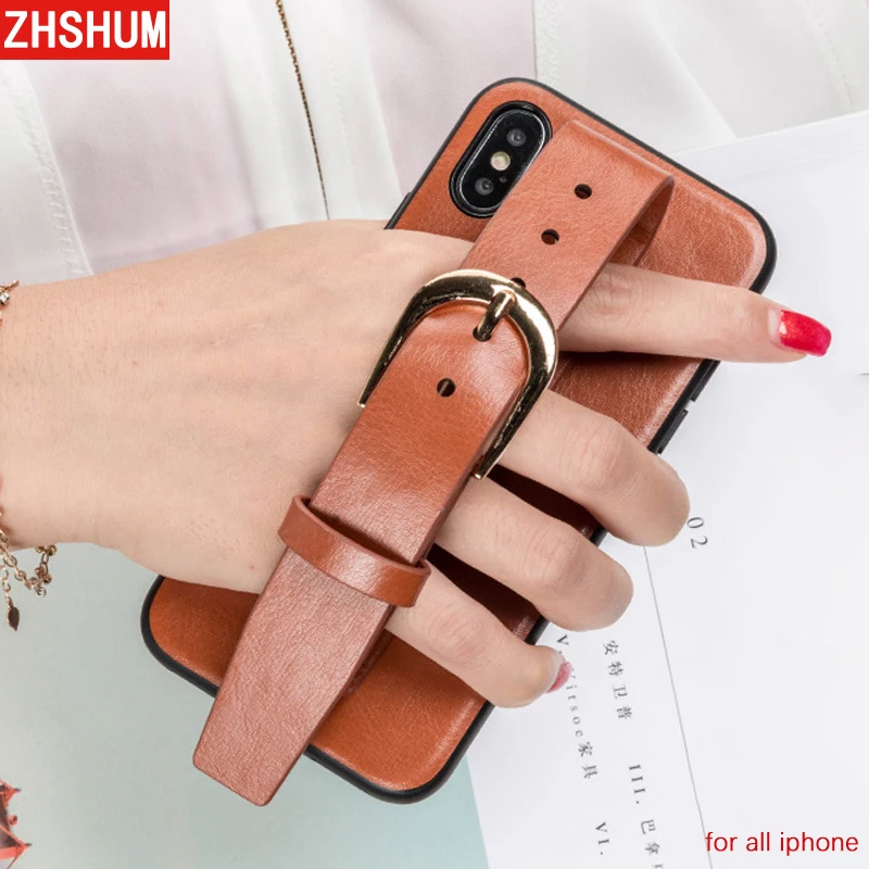Роскошный чехол из искусственной кожи для IPhone X 8 7 Plus 6S 6 с ремешком и кольцом