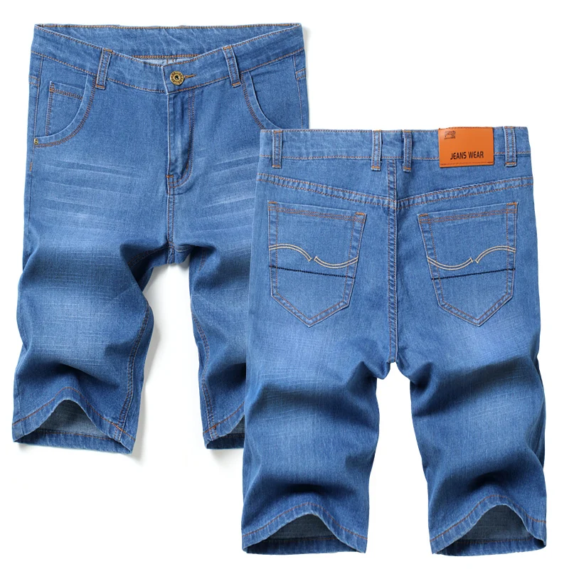 Тонкие дышащие однотонные прямые мужские джинсовые шорты модные простые с пятью