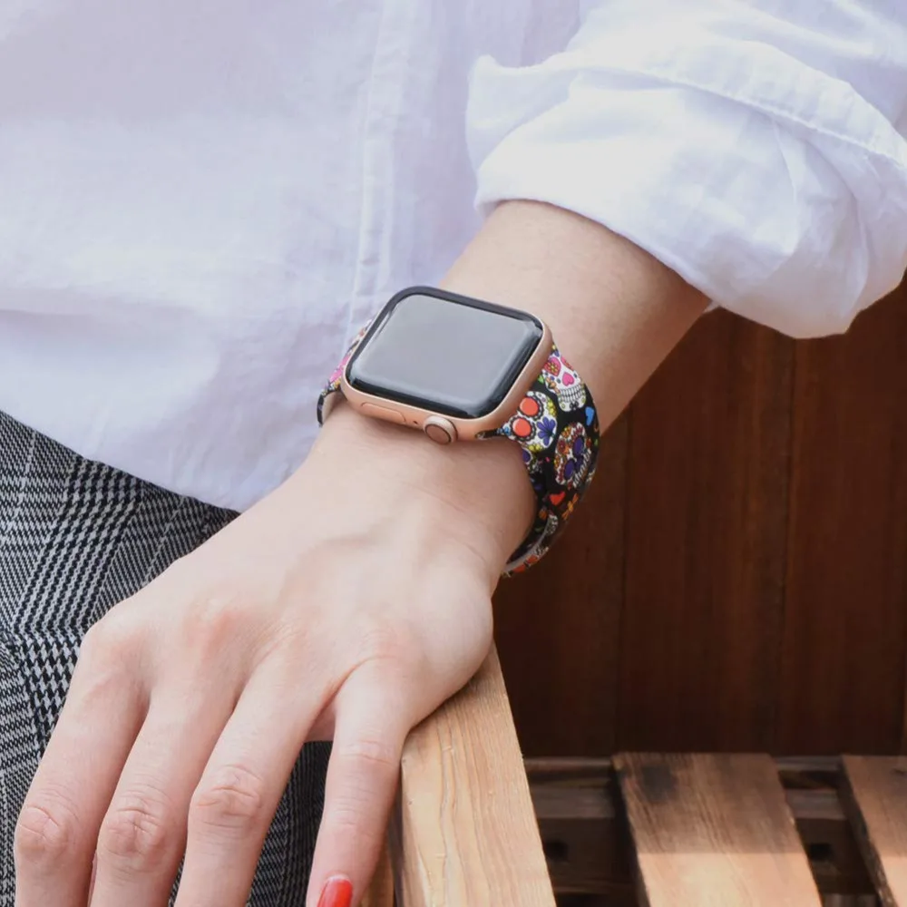 Apple Watch Band, цветная силиконовая повязка на запястье с рисунком черепа 38 мм 40 мм