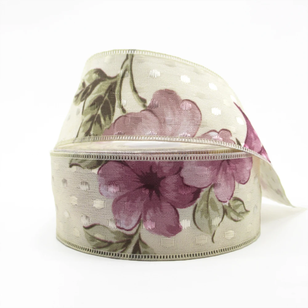 New 40mm 25Yard Flower Linen Ribbon Packing Material DIY Bow Craft Decor Wedding Party Decor Gift Wrapping,25Yc2494