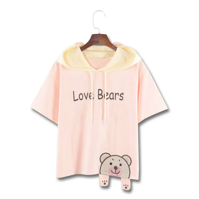 Lychee/футболка с капюшоном и рисунком медведя для девочек Женская милая футболка