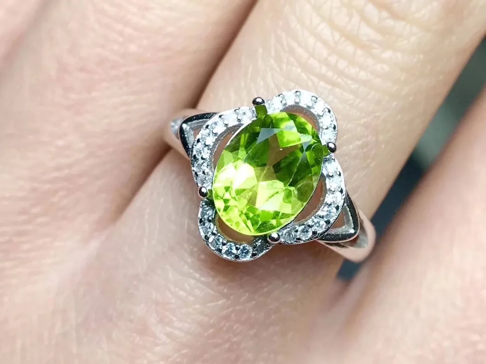Fidelity Natural 7*9mm peridot Rings s925 sterling silver fashion fine Jewelry for women party green gemstone | Украшения и