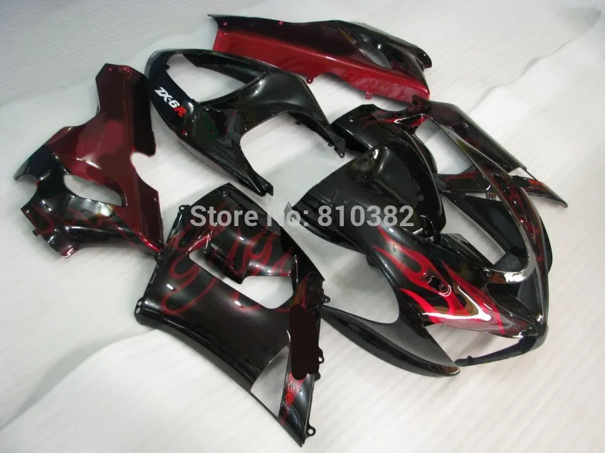 Комплект обтекателей для мотоцикла KAWASAKI Ninja ZX6R 05 06 636 2005 2006 красное пламя