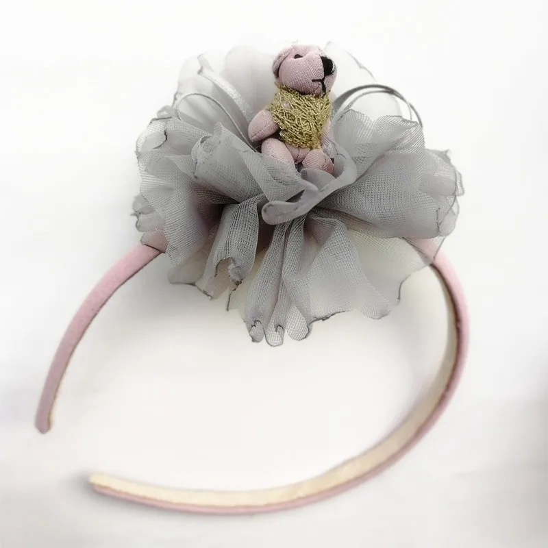 Grey flower 1 шт./лот цветочный медведь Ribborn лук повязка на голову шифон Pom Прекрасный Малыш повязка милый Летний стиль цветок повязка для волос Лидер продаж головные уборы - Цвет: Grey flower
