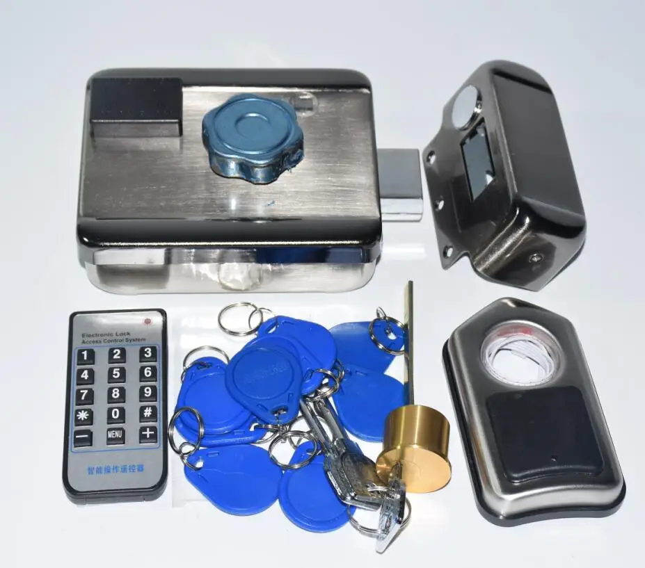 open inside by knob LPSECURITY Питание от батареи/12VDC 13,56 IC RFID считыватель Электрический дверной замок для ворот система контроля доступа комплект с 10 тегами или тегами ТМ - Цвет: open inside by knob