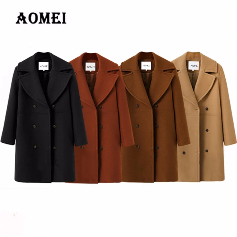 Women Winter Wool Coat Long Sleeve Casual Woolen Cape Tops Double Breasted Outerwear Clothing Workwear for Office Ladies | Женская