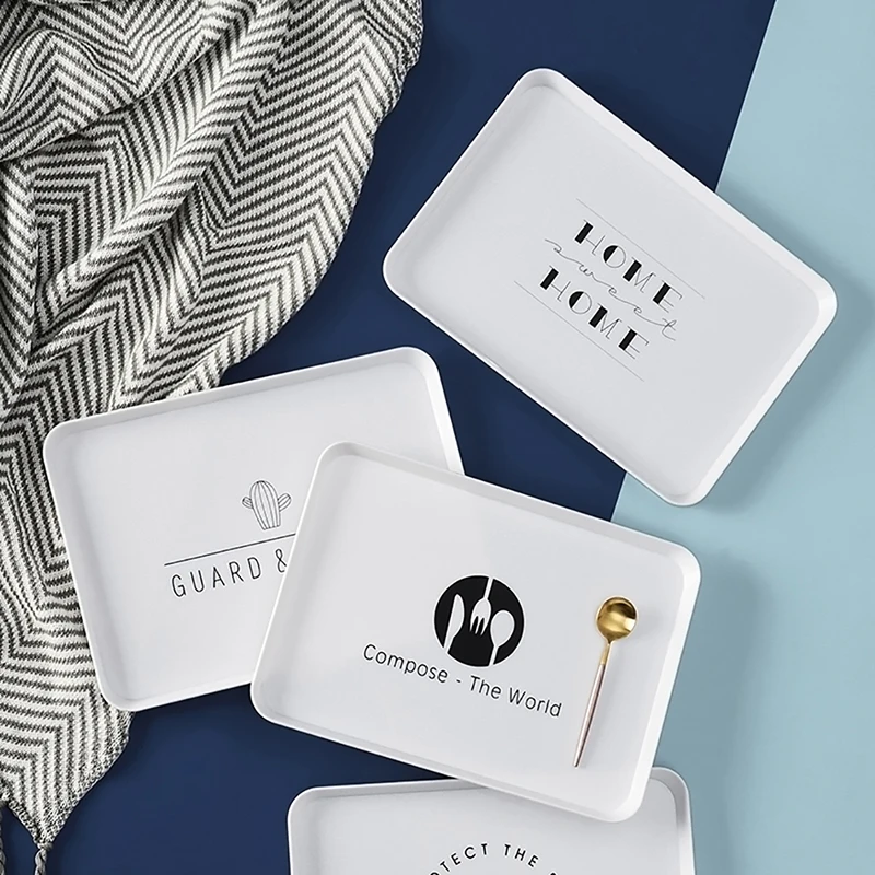 INS пластиковая сервировка десерта поднос для чая завтрака хлеба торта фруктов