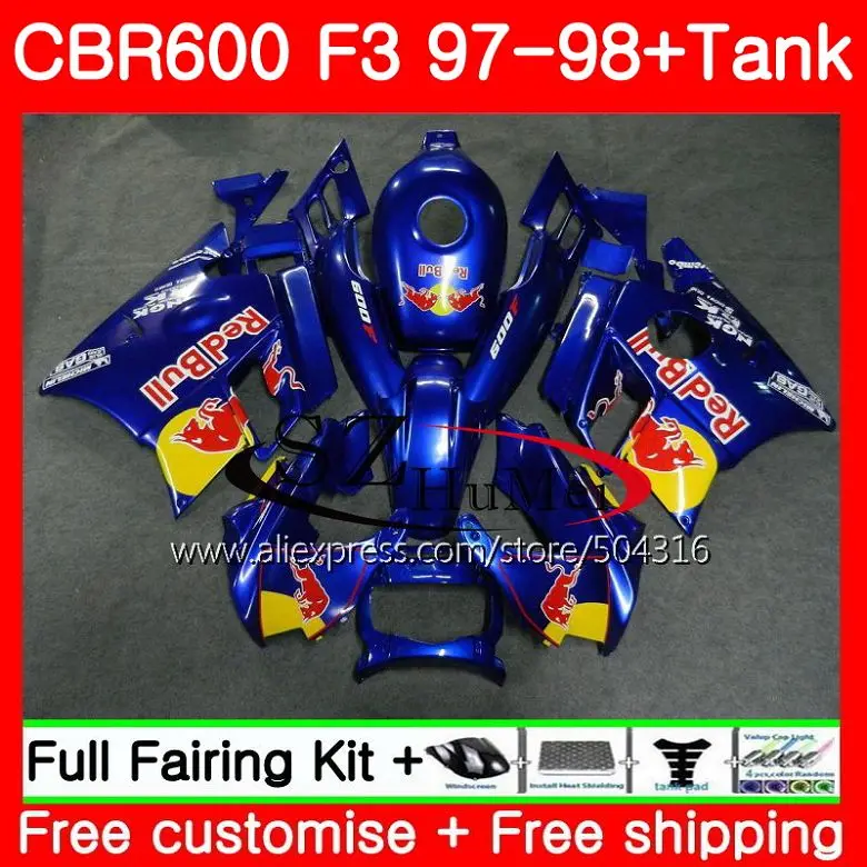 

Glossy blue Body For HONDA CBR600F3 CBR600RR F3 CBR 600F3 FS 47SH1 CBR600 F3 97 98 CBR600FS CBR 600 F3 1997 1998 Fairings kit
