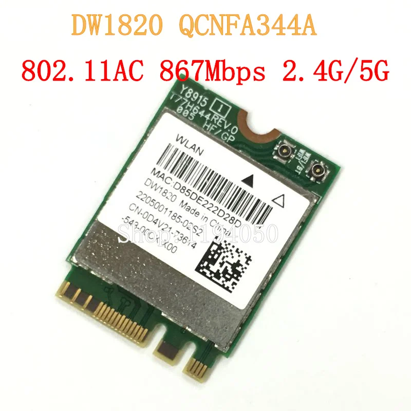 

Atheros QCNFA344A DW1820 802.11AC Bluetooth 4,1 867 Мбит/с WLAN WiFi Беспроводная 802.11AC NGFF мини WLAN карта лучше, чем BCM94352Z