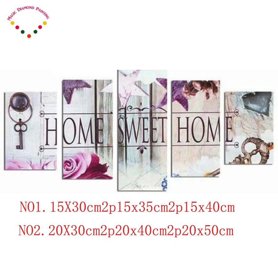 

5d DIY Optional 5pcs Classical home Diamond Painting "Home Sweet Home" Multi-picture Combination 3D Embroidery Mosaic Home Decor