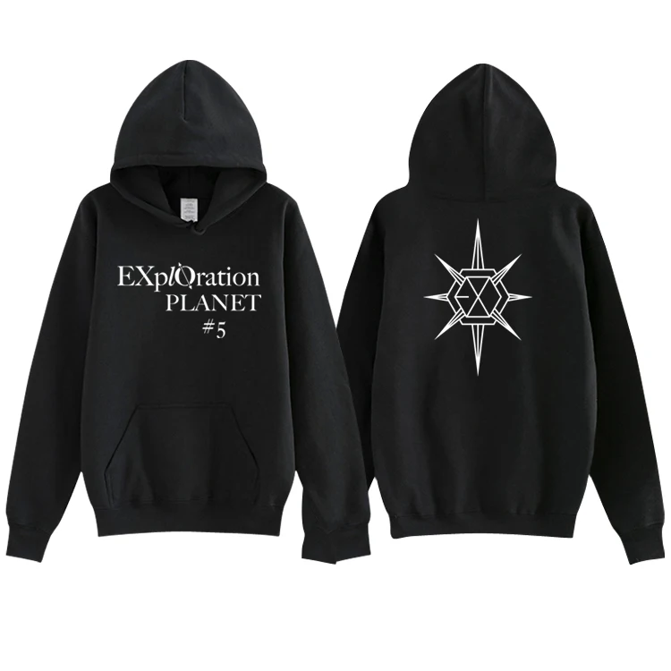 

New arrival kpop exo PLANET#5 concert same member name printing hoodies unisex loose fleece/thin pullover hoodies