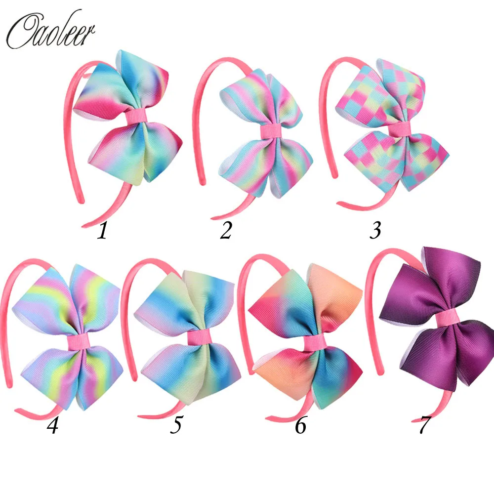 

7pcs/Lot Boutique Rainbow Hairband Colorful Printed HairBow Headbands Handmade Kids Hair Band Girl Dance Hair Accessories