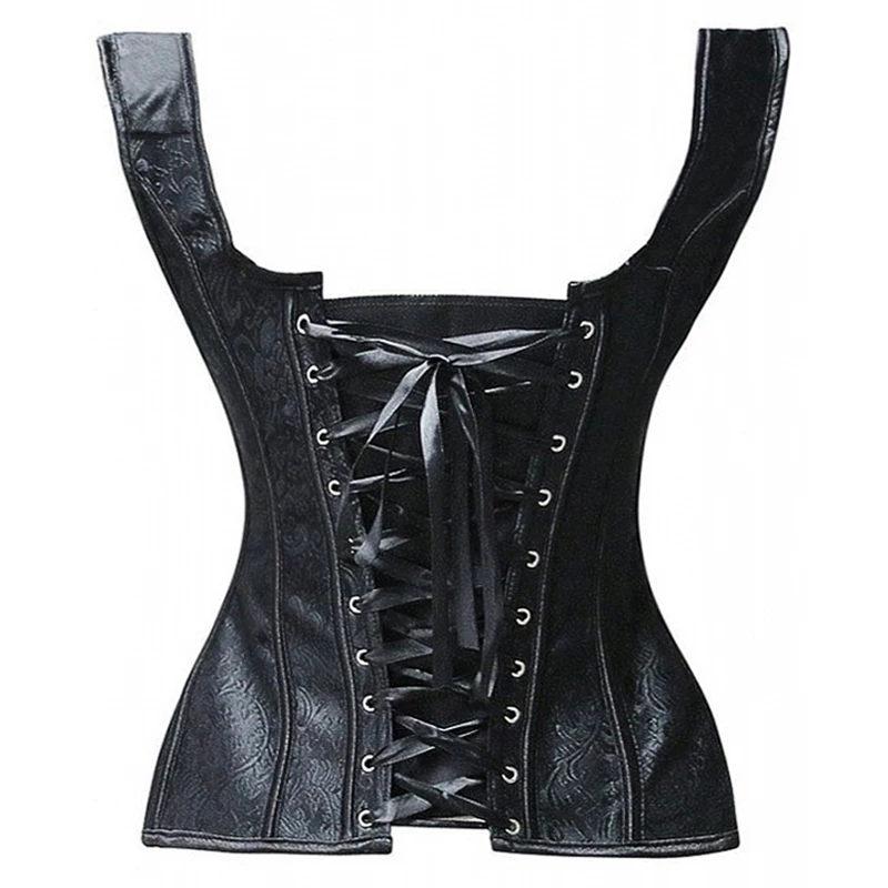 Черный жаккардовый корсет в стиле стимпанк вечерние корсеты и бюстье с широкими