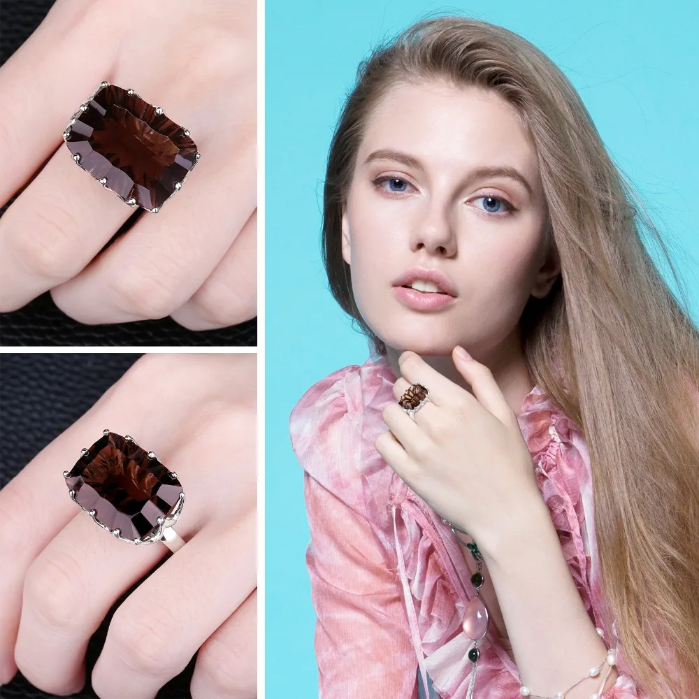 JewelryPalace Huge Unique Concave 20ct Genuine Natural Smoky Quartz Ring 925 Sterling Silver Jewelry Luxury Party Accessories|silver love knot