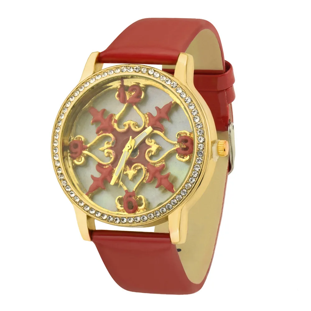 Модные женские часы дизайн циферблата с украшением в виде кристаллов для женщин