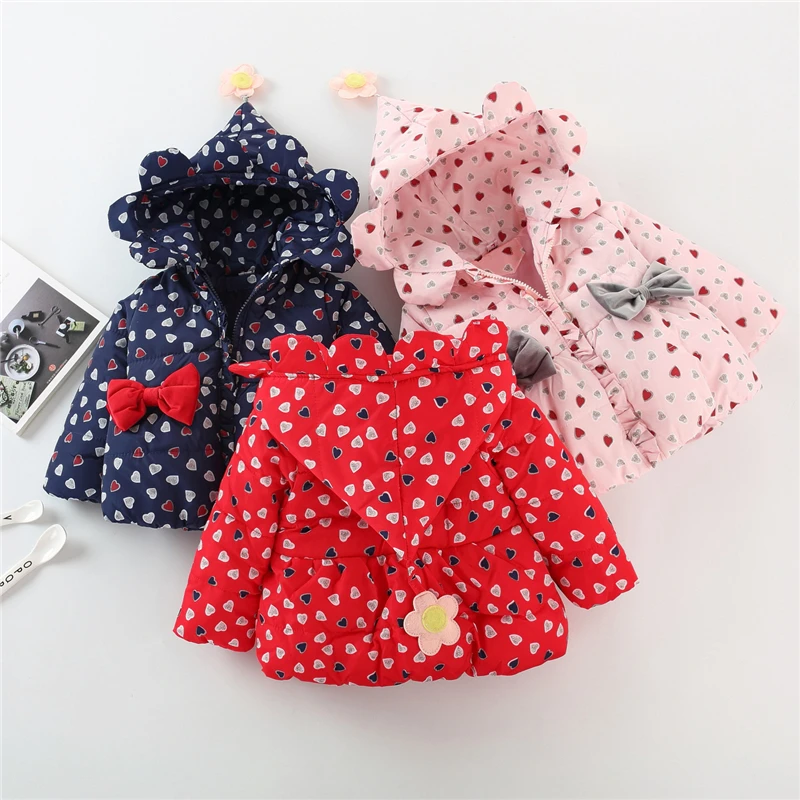 Теплые зимние детские парки с капюшоном и оборками для маленьких девочек куртка