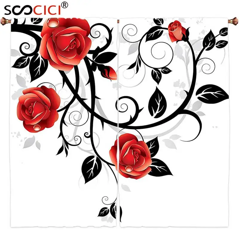 Шторы на окна 2 панели Готический Декор декоративные ветки с розами европейский