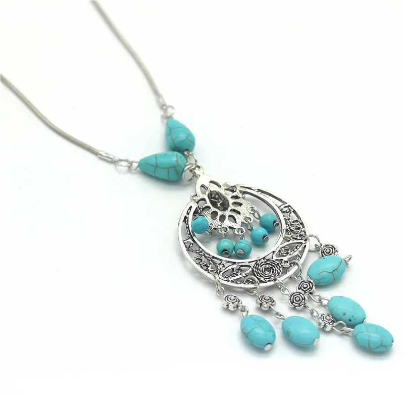 Olaru Brand Vintage Jewelry Natural Stone Bead Flower Pendant Maxi Neckalce Ethnic Long Choker Necklaces For Woman Accessories | Украшения