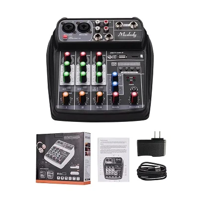 Black US Plug Muslady AI-4 компактная звуковая карта микшерный пульт Цифровой аудио микшер BT MP3 USB вход+ 48 В фантомное питание для записи музыки - Цвет: Black US Plug