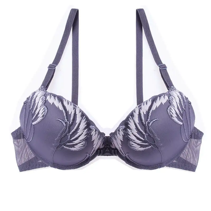 GRAY-BLUE Bra Lilymoda, сексуальный женский, хит, женский бюстгальтер, трусы, бюстгальтер, нижнее белье, пуш-ап, вышивка, бюстгальтер, трусики, комплект нижнего белья, стринги, бесшовные трусики - Color: GRAY-BLUE Bra