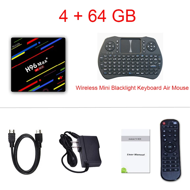 H96 MAX+ Smart tv BOX Android 9,0 коробка RK3328 IP tv BOX 4K медиаплеер wifi телеприставка для 4K Youtube Netflix Google Play - Цвет: 4G 64G keyboard