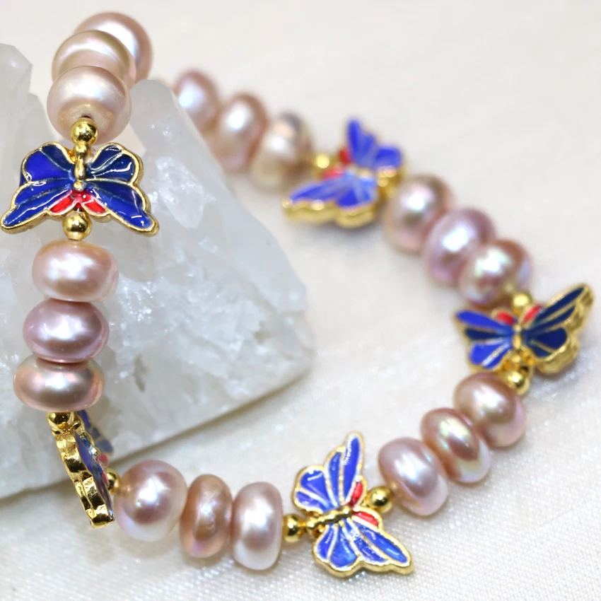 Очаровательные Модные Браслеты Женские Природный 9-10 мм Фиолетовый пресноводным