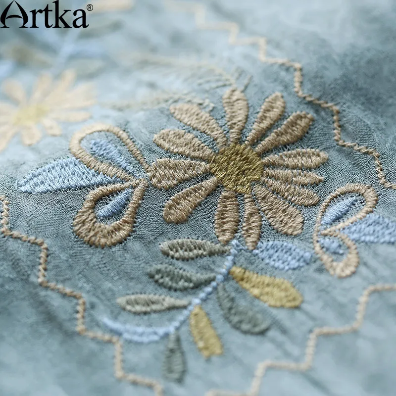 ARTKA Женская летняя Новая Винтажная с круглым вырезом коротким рукавом вышивка