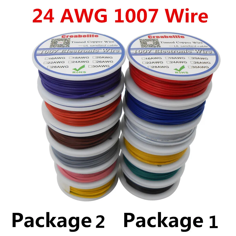 

60m UL 1007 24AWG 6 colors Mix Package 1 Package 2 Spool Electrical Wire Cable Line Airline PVC Tinned Copper PCB Wire RoHS Wire
