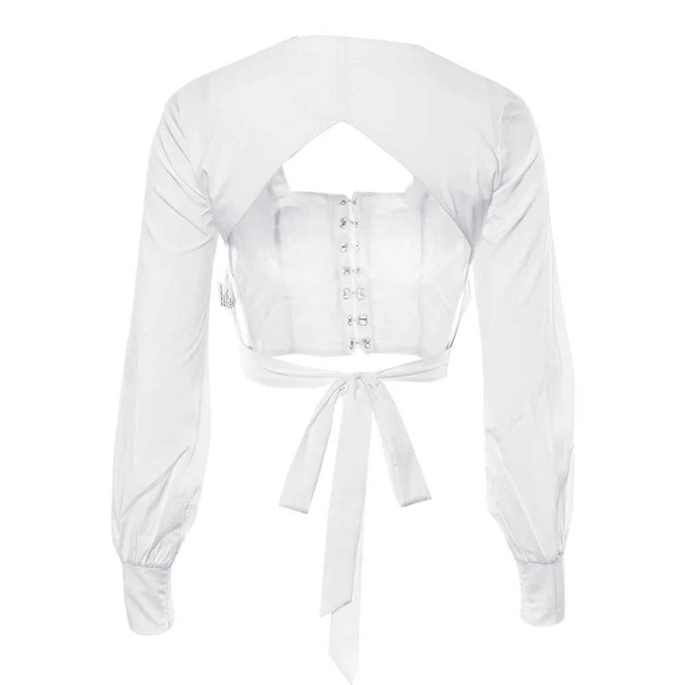 Для женщин топы и блузка спинки Фонари рукав короткий Blusa женский квадратный
