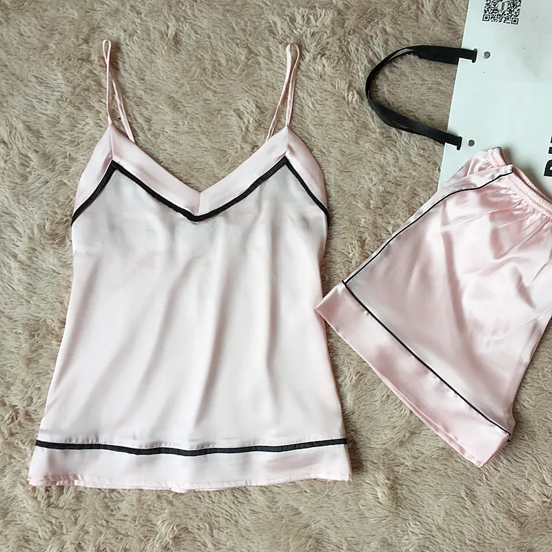 Women Pajamas Satin Sleepwear Spaghetti Strap Silk Pijama Sexy Sleeveless Sleep Lounge Nightwear Pyjama Home Clothing | Женская одежда
