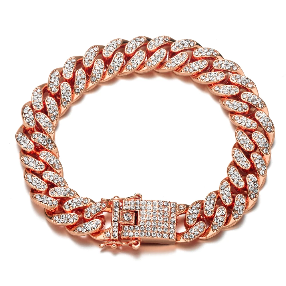 Хип-хоп Полный AAA кристалл проложить Bling Iced Out мужской браслет цвета: золотистый, серебристый цвет, кубинские звенья цепи браслеты для мужчин ювелирные изделия