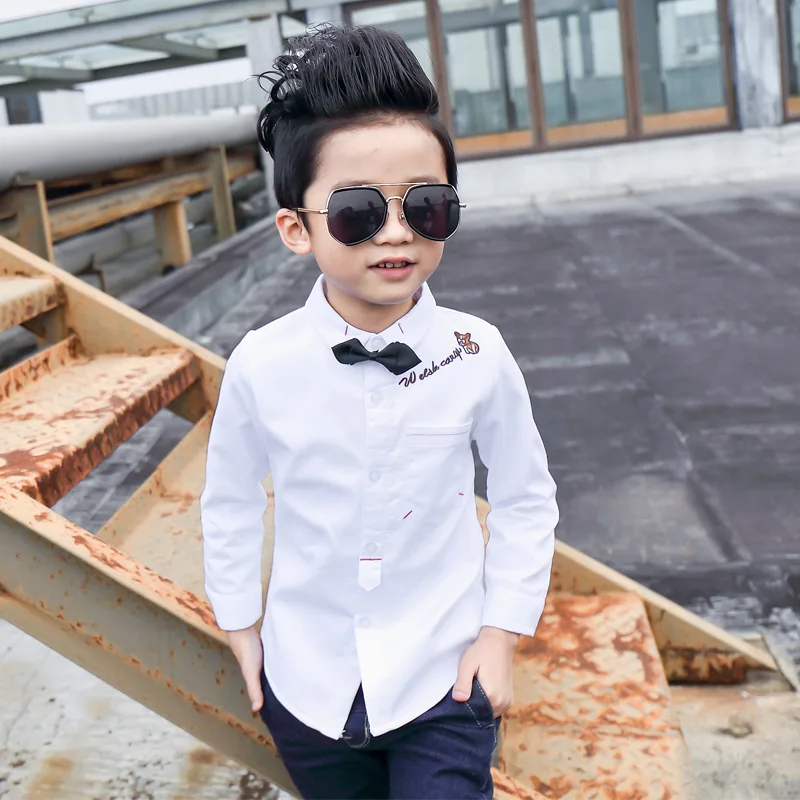Хлопковая белая рубашка для мальчиков на весну и осень Детские рубашки с длинным