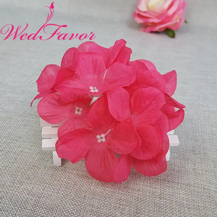 Fuchsia WedFavor 50 шт. 12 см шелковой ткани цветок гортензии Heads для волос свадебный венок корсаж DIY букет фоне стены украшения - Цвет: Fuchsia