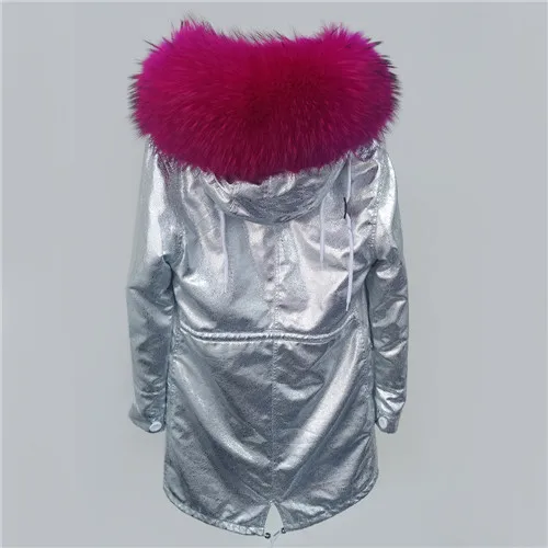 Long 14pinkfurliner Зимняя куртка, съемная меховая подкладка из кроличьего меха, парка, Серебряное пальто, большой воротник из меха енота, пальто с капюшоном, парки, верхняя одежда - Цвет: Long 14pinkfurliner