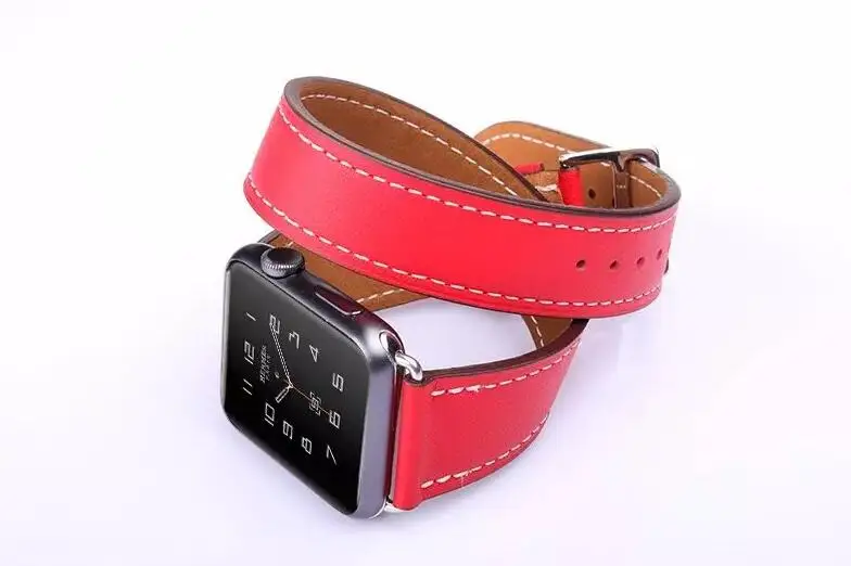 Удлиненная кожаная Петля для iwatch, ремешок для Apple Watch, двойной ремешок 38 мм, 42 мм, 40 мм, 44 мм, серия 4, 2, 3, 1, серия 5 - Цвет ремешка: Красный