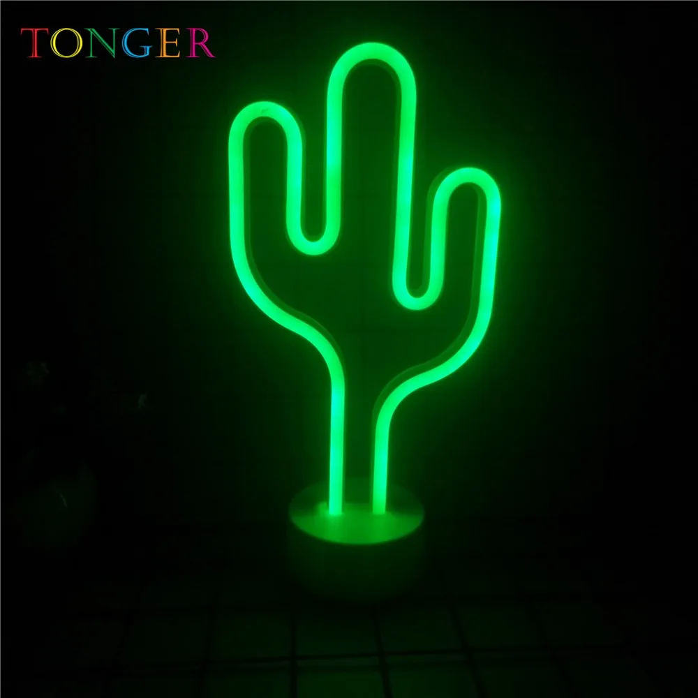 TONGER неоновая Ночная лампа настольная С КАКТУСОМ на батарейках праздничный