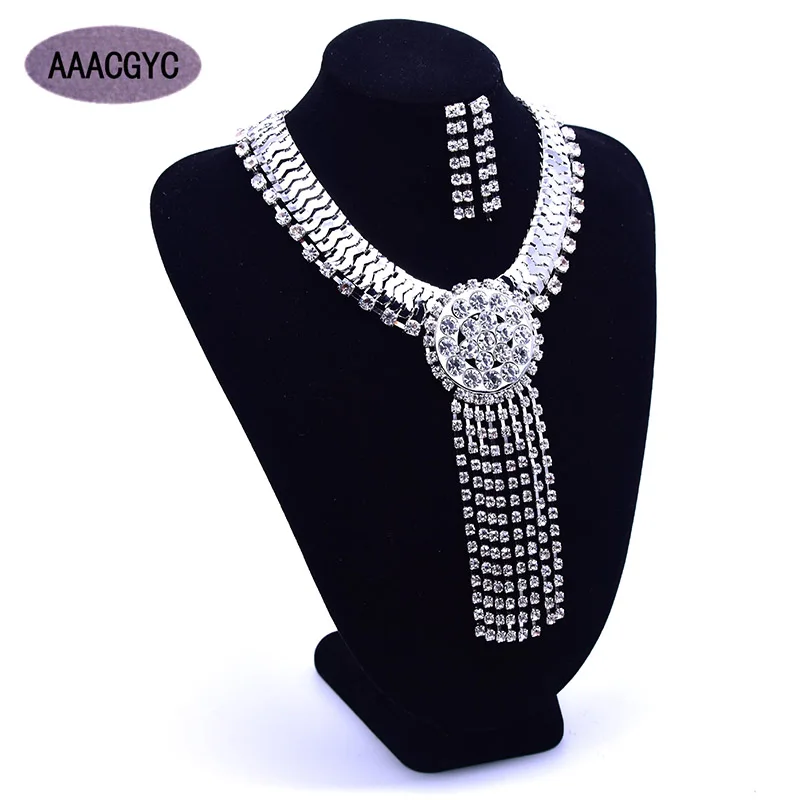 AAACGYC A020 Jewelry Necklace new fashion women's jewelry set steel color Rhinestone necklace 2018 | Украшения и аксессуары
