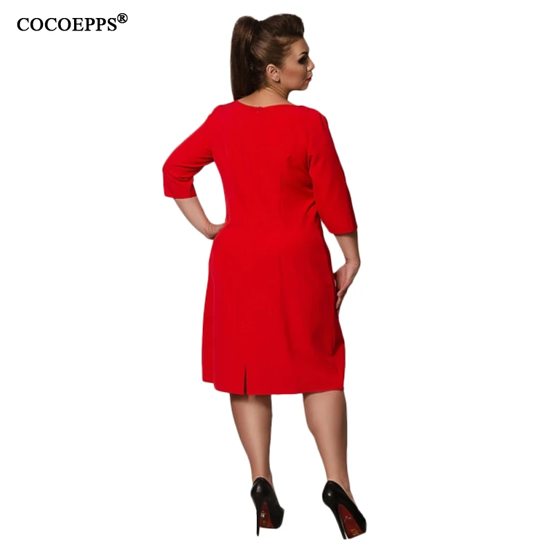 Solid Plus Size Elegant Bow Ladies Dress Fashion 2019 Autumn Winter women Dresses Big Three Quarter Knee Length Vesitides | Женская