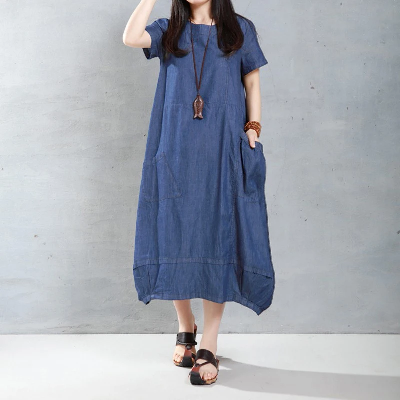 Платье ZANZEA женское с коротким рукавом и круглым вырезом однотонное свободное